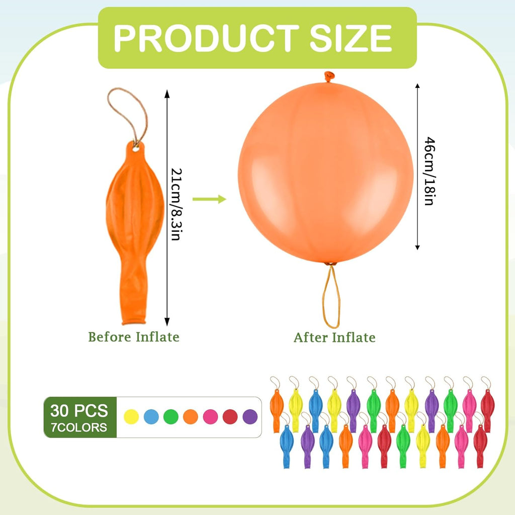 Skiennix Punch Balloons - 30pcs Thickened Neon Heavy-Duty Balloons with Rubber Band Handles for Parties & Favors