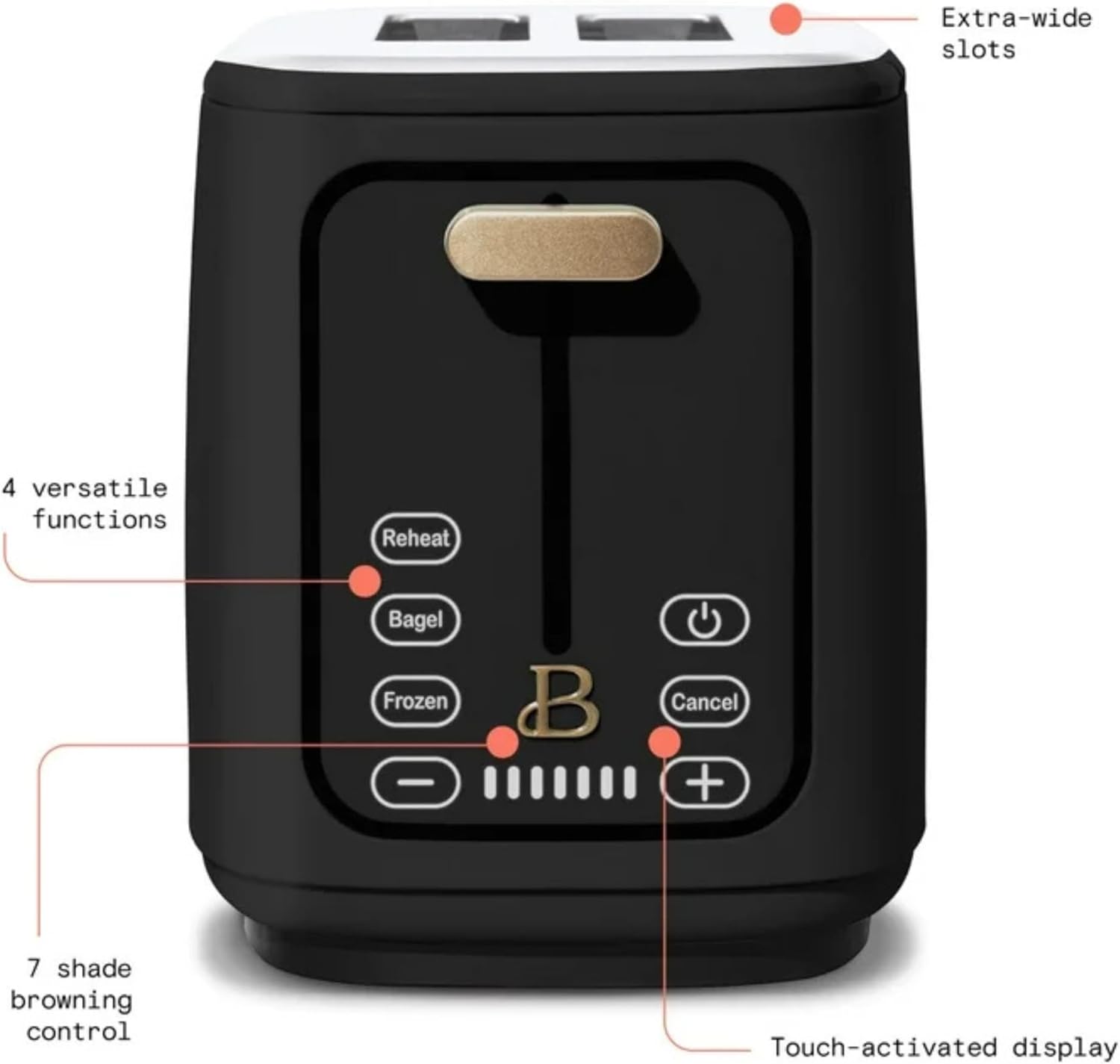 Skiennix 2-Slice Digital Toaster - Touch Control Panel, Adjustable Shade, Wide Openings | Black
