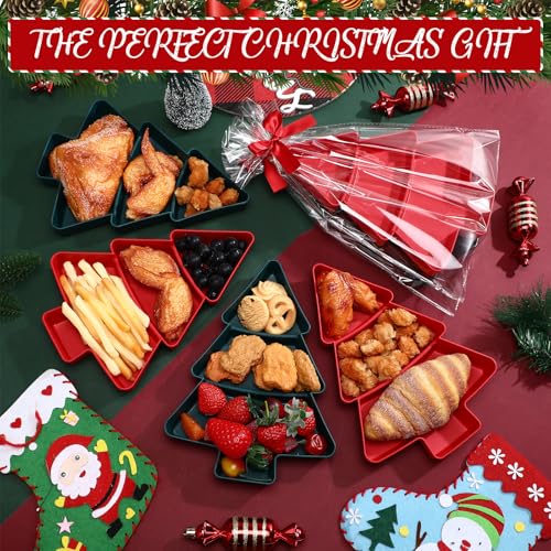 Christmas Tree Shape Serving Tray Set - 6 Pcs Red and Green Divided Platters