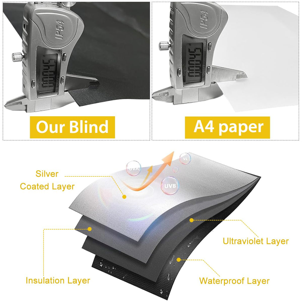 100% Blackout Window Cover Curtains for Bedroom 57x40Inch,No Drill,DIY Cut Portable Removable Black out Shades Blinds Cover for Baby Nursery,RV,Media Room,Hook&Loop Tape Straps Stickers,Magnetic Clips