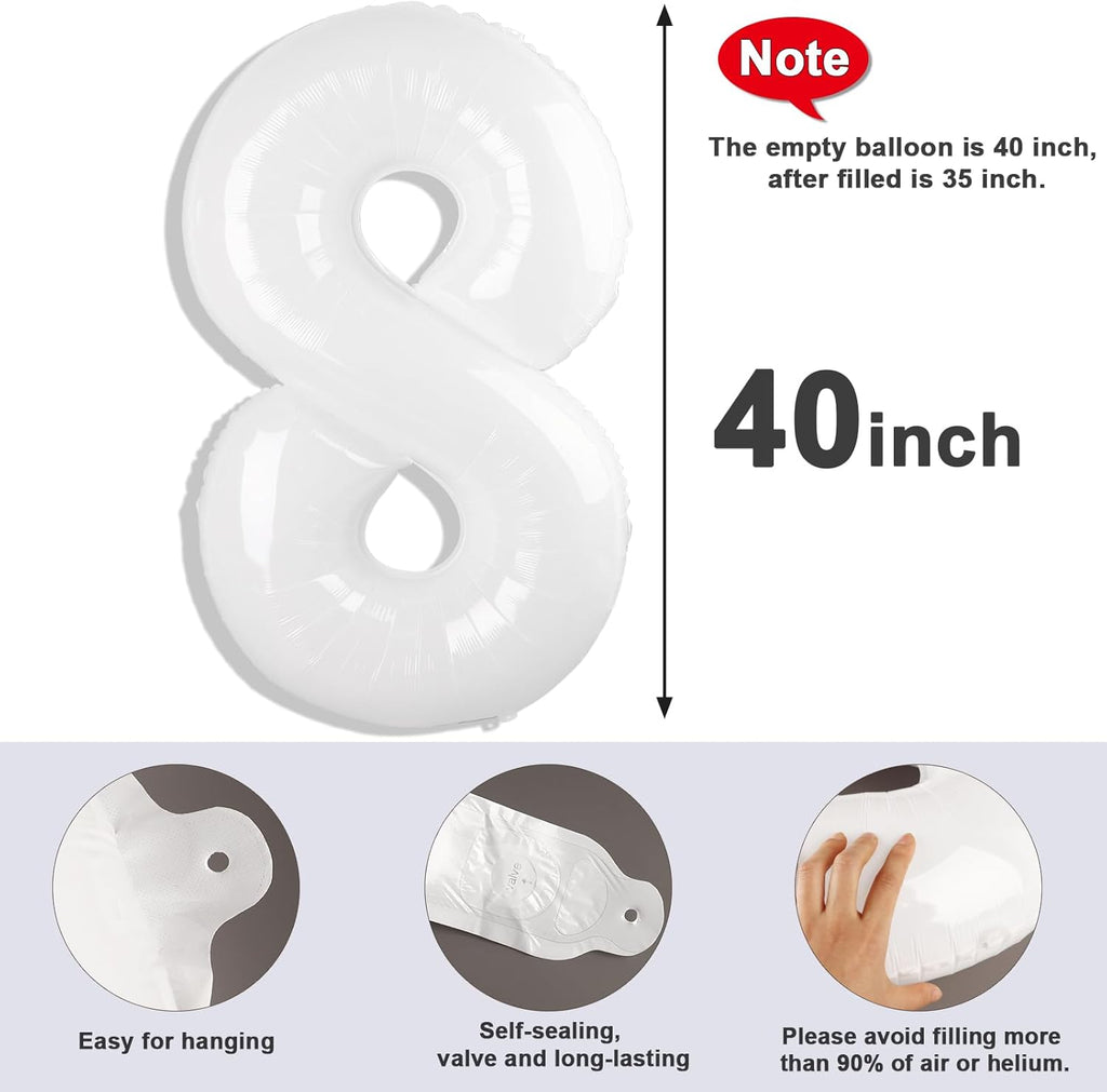 40 Inch White Number 8 Balloon | Perfect for 8th Birthday Parties, Weddings & Graduations