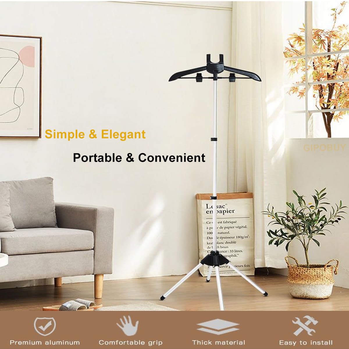 GIPOBUY Portable Steamer Stand for Clothes, Steamer Rack Steam Iron Stand for Steaming Clothes, Travel Garment Hanger Steaming Rack, Handheld Steamers Clothing Rack for RV, Home, Hotel (Black)