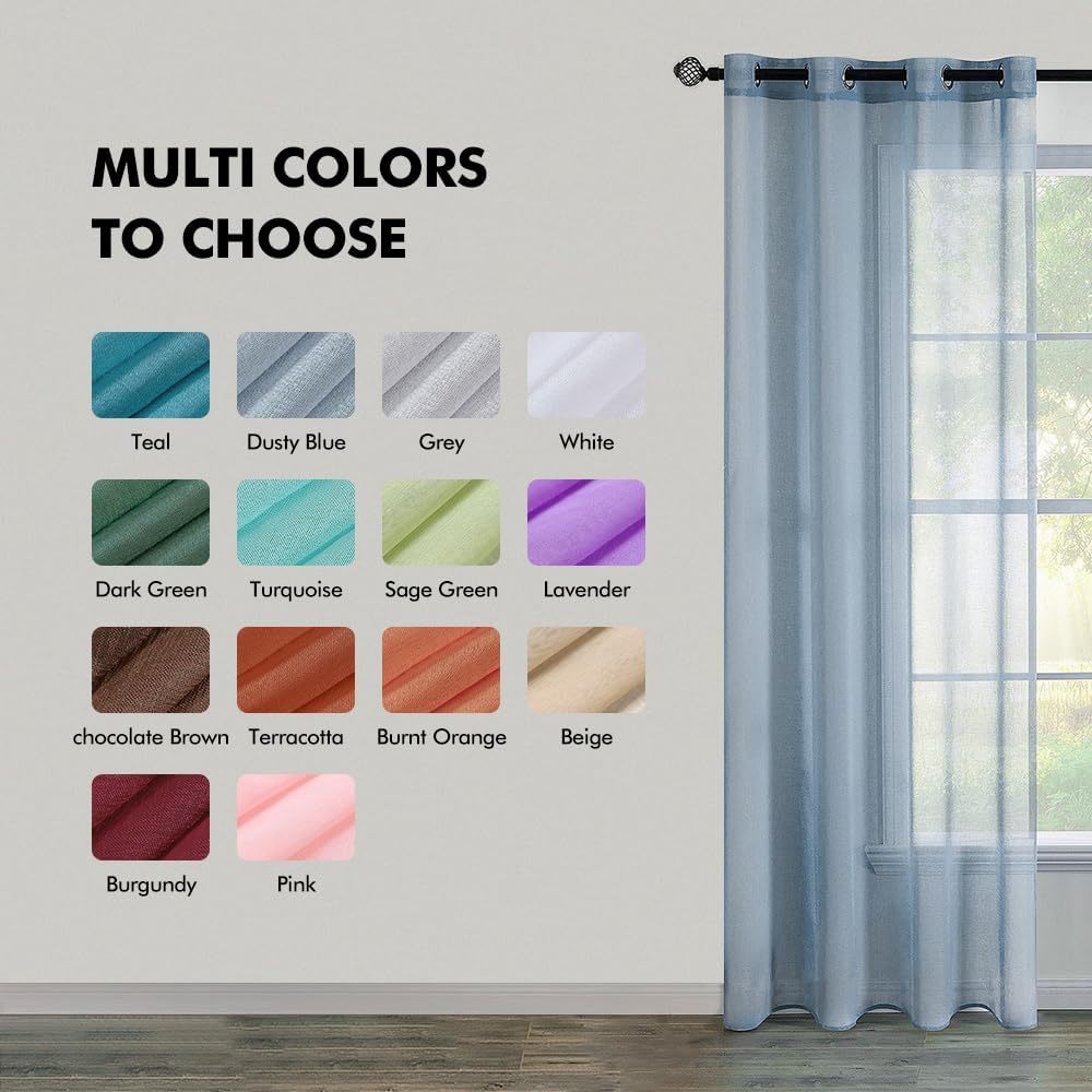MIULEE Dusty Blue Semi-Sheer Window Curtains - Elegant Grommet Top Drapes, 84 Inch Length, Linen Texture