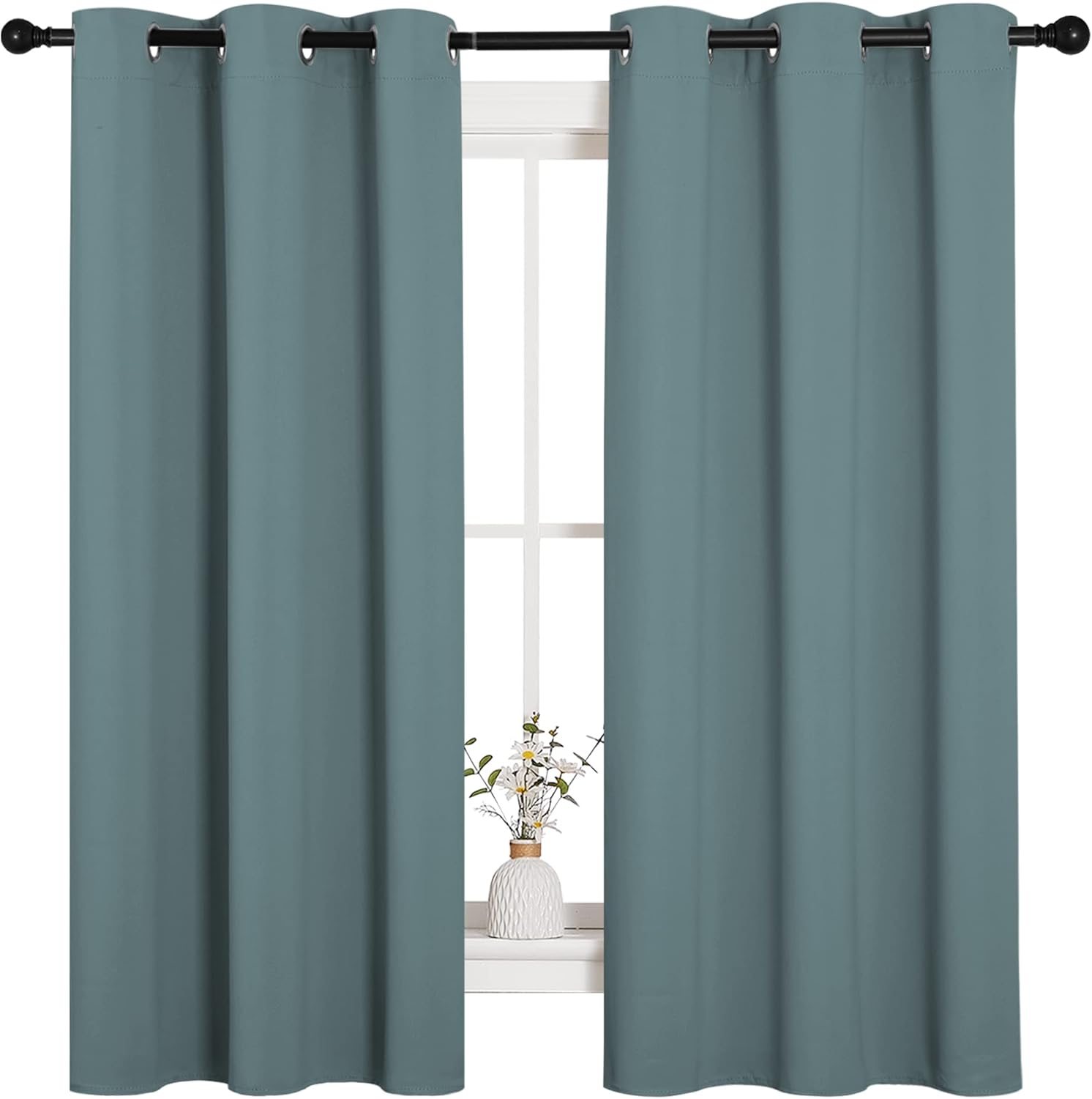 NICETOWN Modern Greyish Blue Blackout Curtains - Noise Reducing & Thermal Insulated | 2 Panels (W42 x L63-Inch) for Small Windows