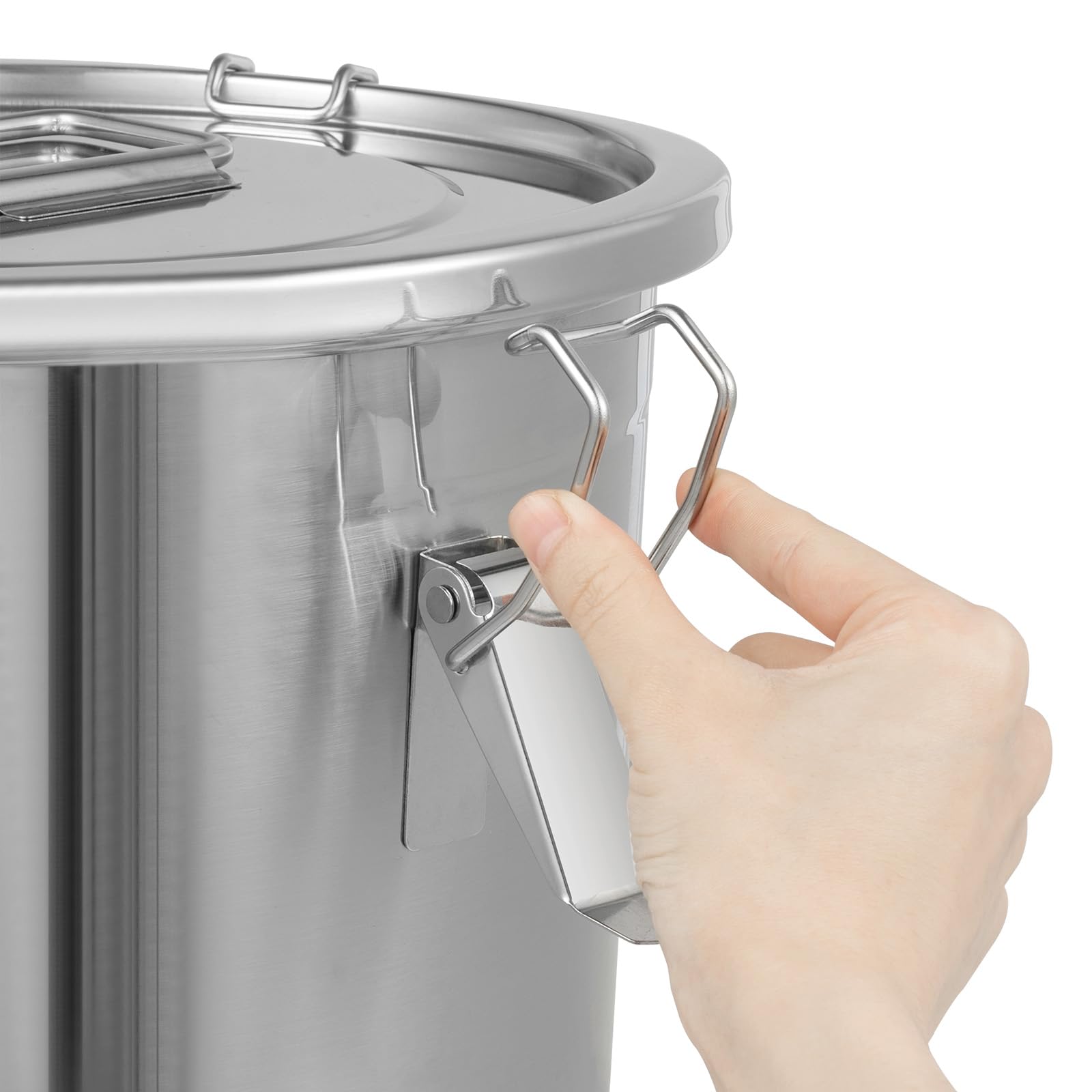 DYNAMI 304 Stainless Steel Airtight Canister for Kitchen, 3.2Gal/405oz Flour Container with Lid and Locking Clamp,10-21Lbs Metal Bucket Food Storage Container for Rice, Flour, Grain, Coffee Bean(12L)
