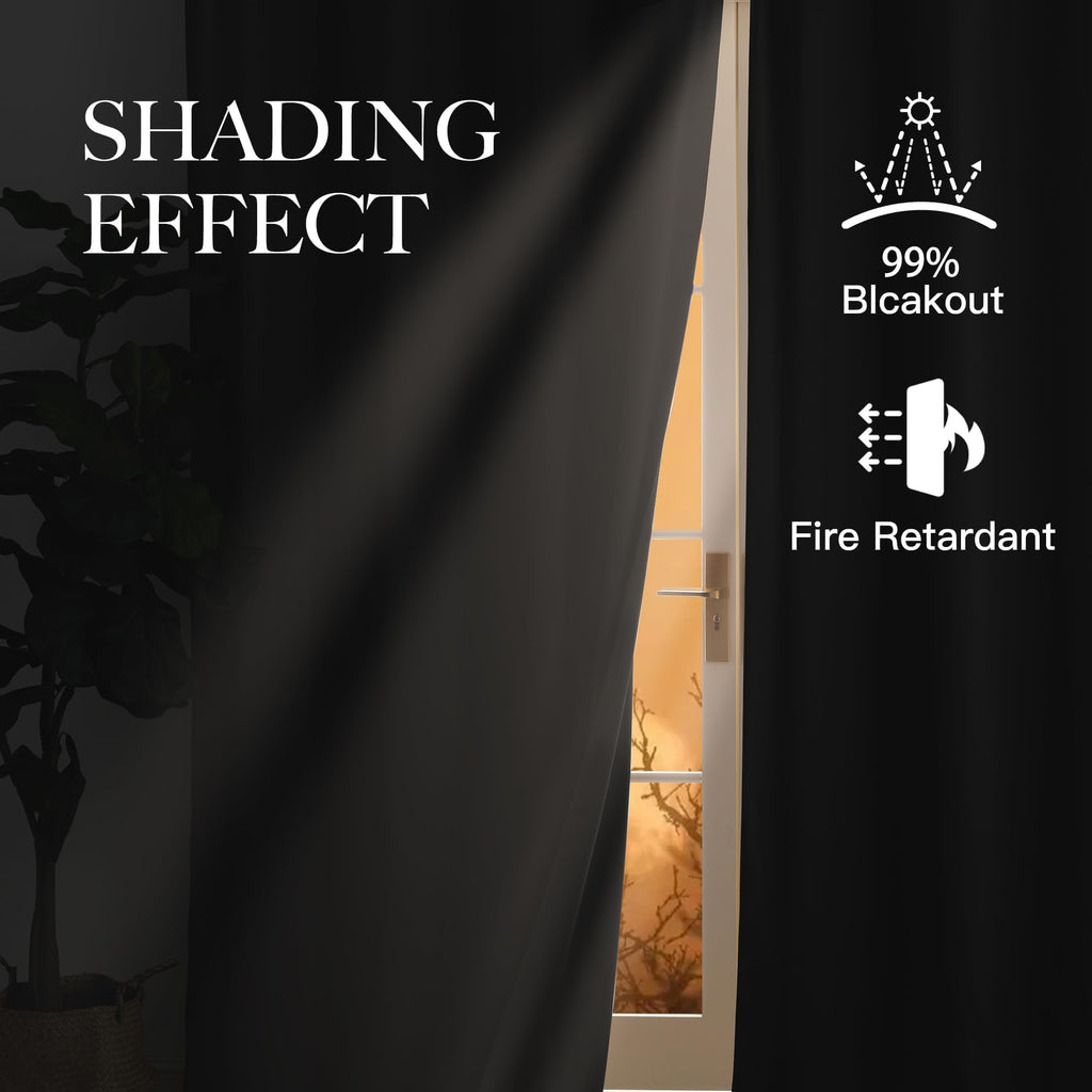 NICETOWN Fire Retardant Black Blackout Curtains 84 inch Length 2 Panels Set, 52 x 84 Safe Drapes for Home, Apartment, Office Conference Room, Light Blocking Privacy Window Treatments for Living Room