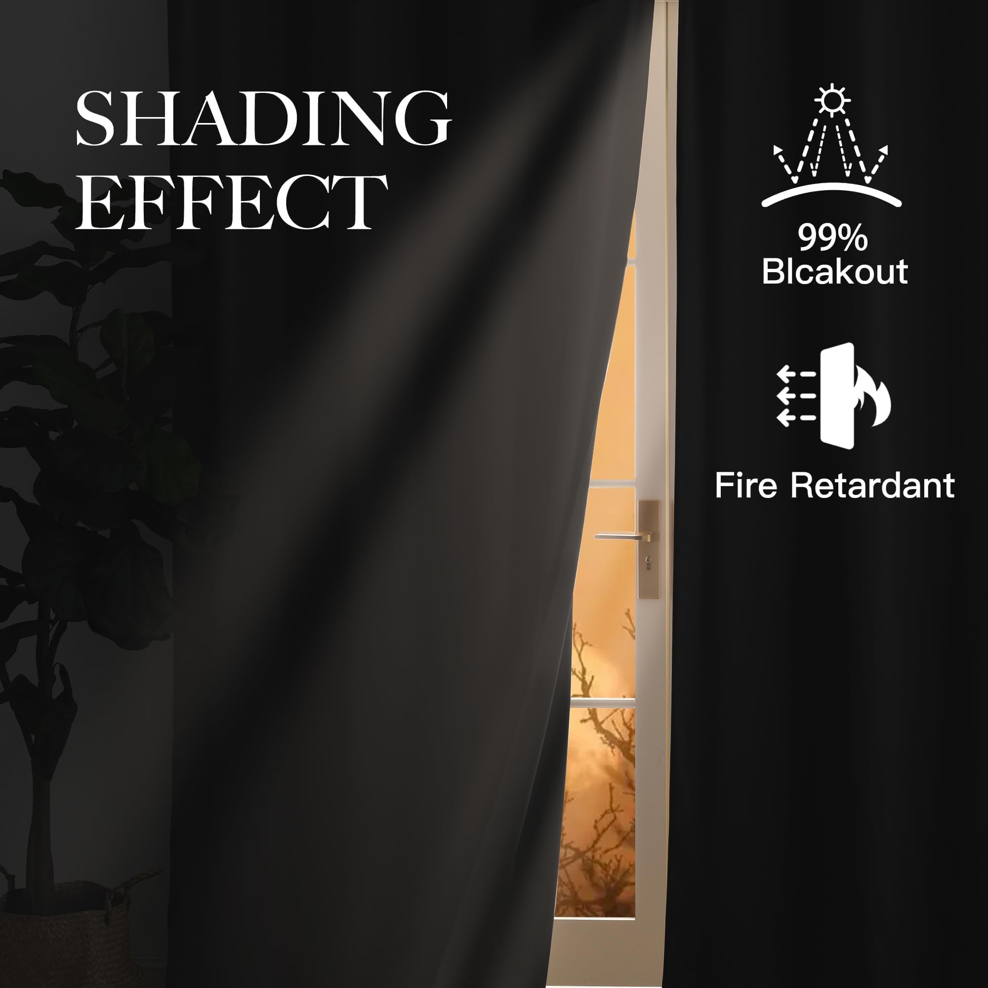 NICETOWN Fire Retardant Black Blackout Curtains 84 inch Length 2 Panels Set, 52 x 84 Safe Drapes for Home, Apartment, Office Conference Room, Light Blocking Privacy Window Treatments for Living Room