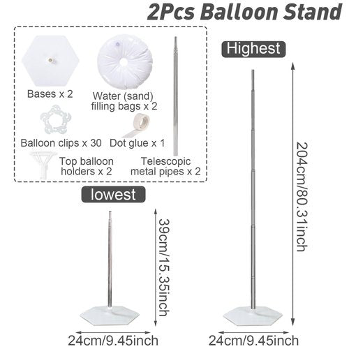 Balloon Column Stand Kit Sets of 2, 80 Inch Adjustable Balloon Stand Balloons Tower Pillar with Reusable Metal Telescopic Structure for Wedding, Birthday, Baby Shower, Graduation Party Decoration