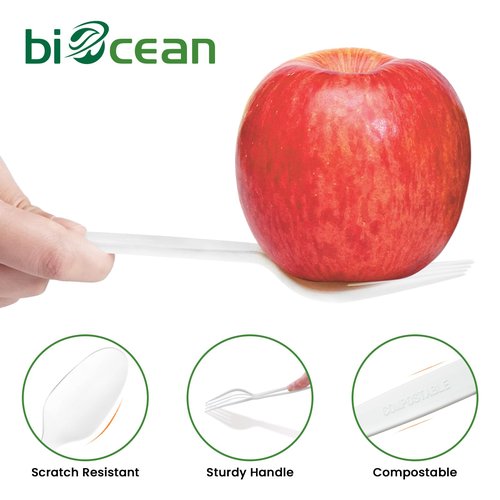 Biocean Extra Heavyduty Compostable Cutlery Set No Plastic Forks Spoons Knives Disposable Utensils Biodegradable Fork Eco Friendly Silverware Serving Flatware for Party,BBQ,Daily Use,Events,Picnic
