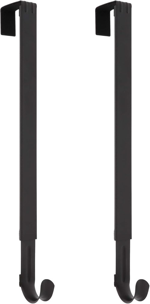 Haute Decor Over The Door Wreath Hanger Hook - Adjustable Length, Holds Up to 20 lbs - Matte Black, 2-Pack