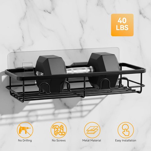 Adhesive Shower Caddy - Large Capacity Bathroom Organizer | No Drill Black Shower Shelves, 2 Pack