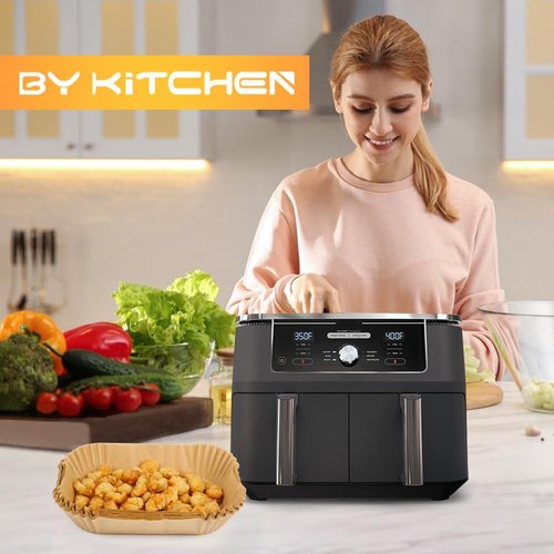 BYKITCHEN Air Fryer Liners - Set of 120 Rectangle Disposable Liners for Ninja Dual Air Fryers | Compatible with DZ201/DZ401/DZ550/SL401 & Instant Vortex