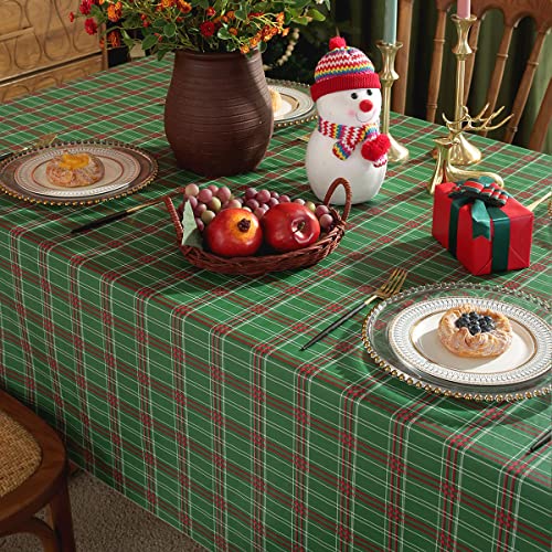 Christmas Buffalo Plaid Vinyl Tablecloth Rectangle Green 60x102 Inches - Holiday Decor