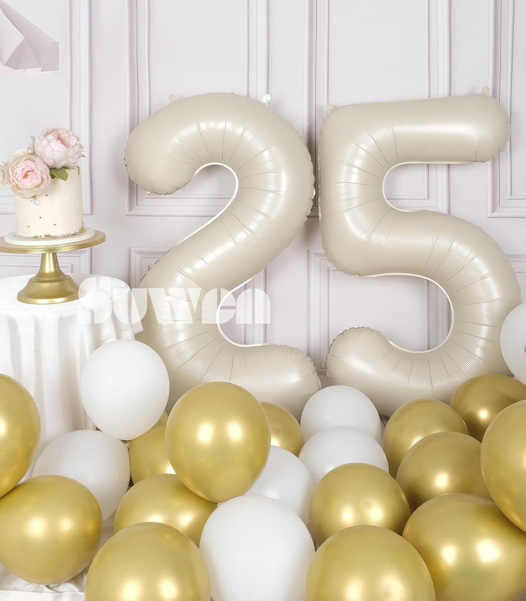 SUWEN Jumbo 25th Birthday Number Balloons - 40 Inch Cream White Foil Helium 0-9 Decorations