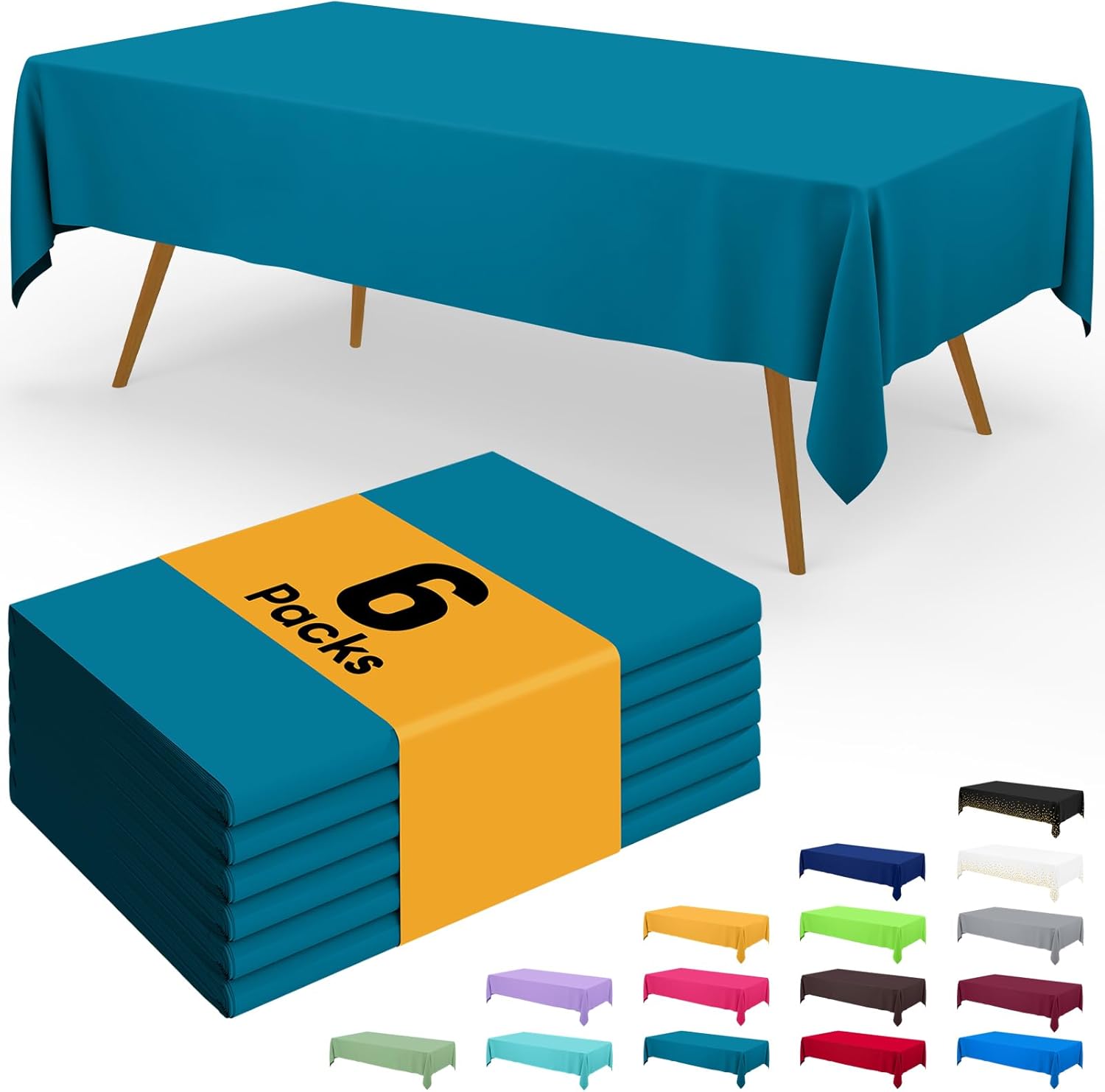 Smiry Disposable Table Cloth - Waterproof 54 x 78 Inch Rectangle Covers | 6 Pack in Aqua for Parties