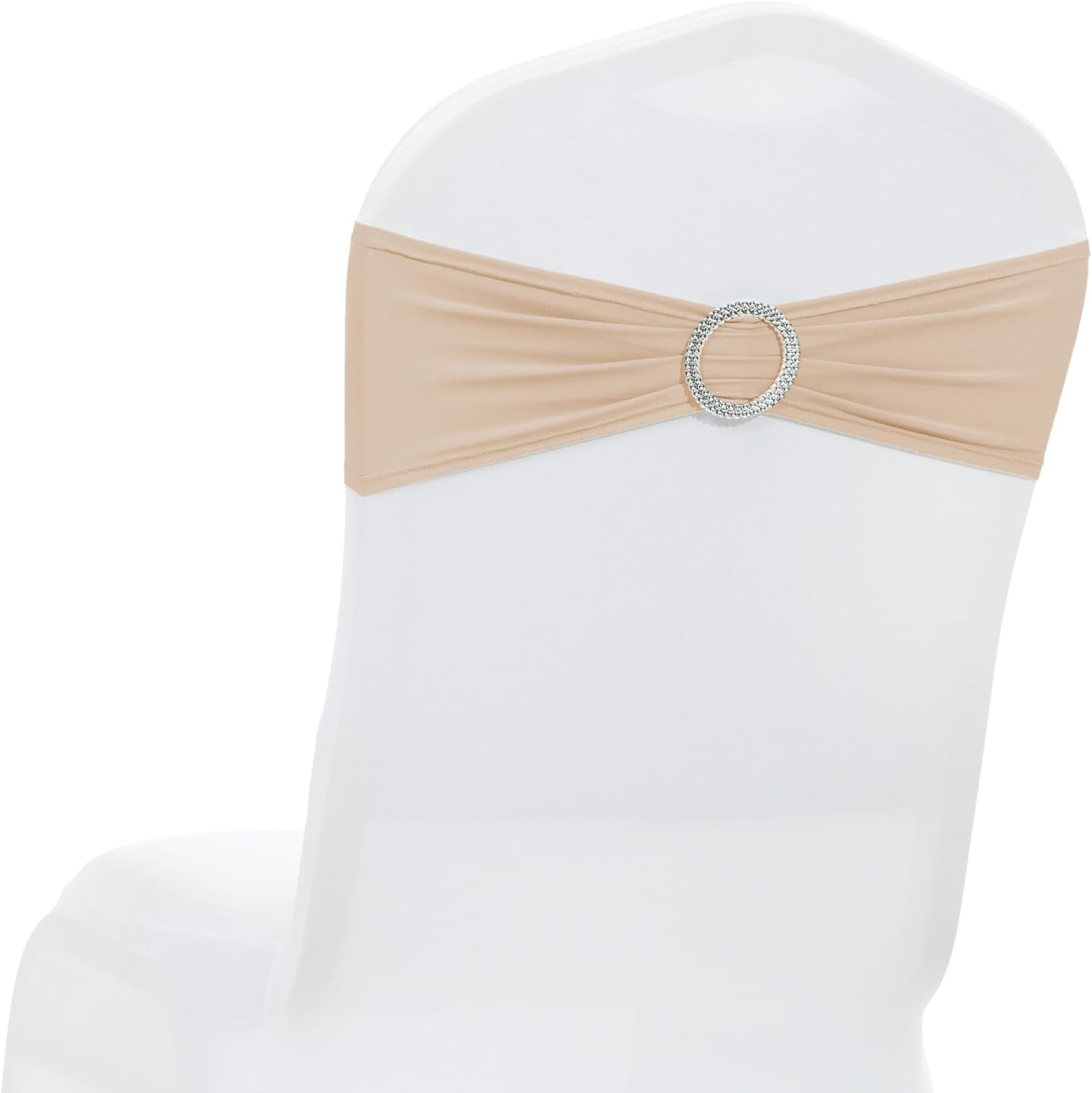 MDS Spandex Chair Sashes - Premium Stretch Covers with Buckle Slider for Weddings | 50 Pack - Champagne Gold