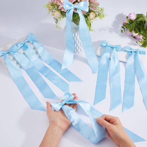 DICOSMETIC 12Pcs Bow Candlestick Decor - Sky Blue Polyester Bowknots for Christmas & Weddings
