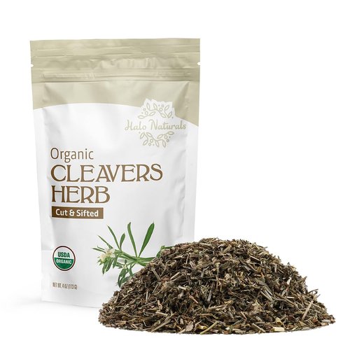 Halo Naturals Organic Cleavers Herb Cut & Sifted, 4 Ounces (Galium aparine) USDA Certified | Resealable Pouch| Packaged in The USA