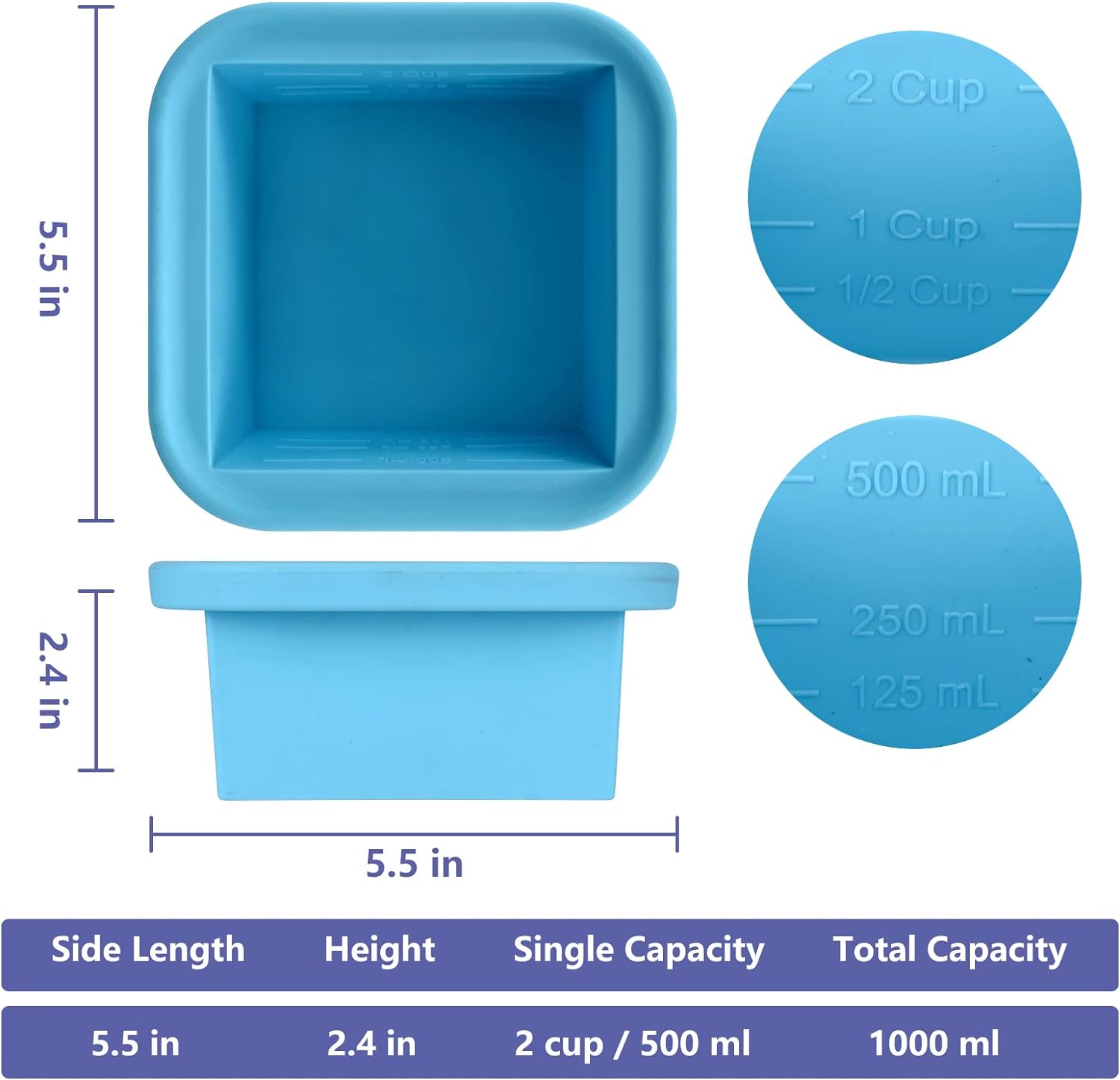 Skiennix 2 Cup Silicone Freezer Trays - 4 Pack Molds for Soups, Broths, Stews & Sauces