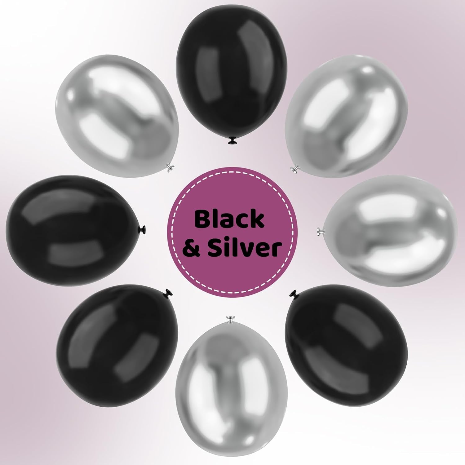 Skiennix 12-Inch Metallic Black & Silver Balloons - 67pcs for Birthday, Baby Shower & Wedding Decor