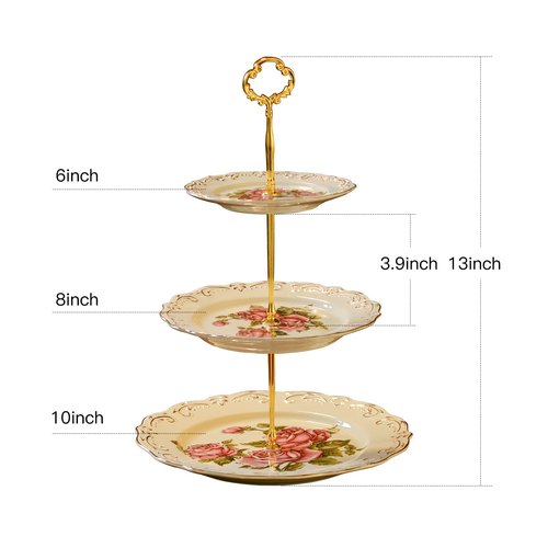 YOLIFE Floral Teapots & 3 Tiered CupCake Stand & Sugar and Creamer Set (Rose)