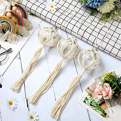 Macrame Christmas Ball Ornaments Snowflake Boho Tree Decoration - White 6 Pack