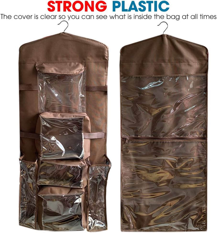 ProPik Hanging Double-Sided Wrapping Paper Organizer - Store Gift Wrap, Bags & Ribbons | 40" x 17" Clear PVC Bag (Brown)