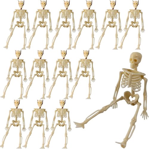 GXXMEI Mini Skeleton Figurines - 12PCS 6-Inch Halloween Decorations for Craft & Party Favors