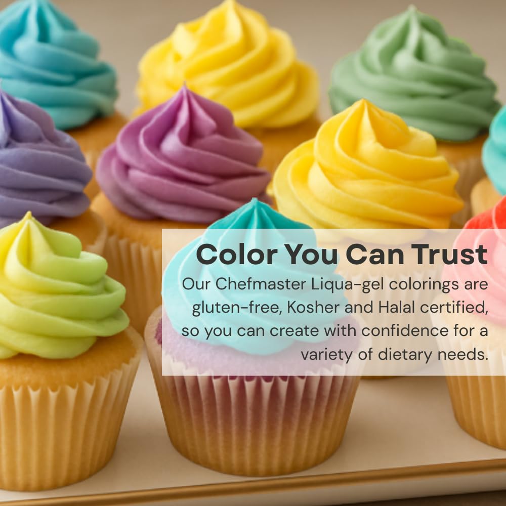 Chefmaster - Natural Liqua-Gel Food Coloring Kit - Plant-Based, Vibrant Colors - 4 Count Pack, Made in the USA