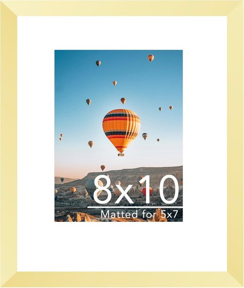 Gold 8x10 Picture Frame by [Brand Name] - Versatile Wall Hanging & Tabletop Display with 5x7 Mat