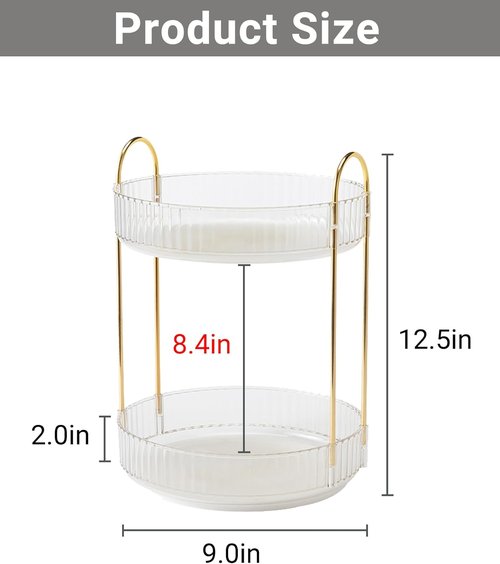 Asayuee 360° Rotating Makeup Organizer - 2-Tier Large Capacity for Skincare & Cosmetics | Clear