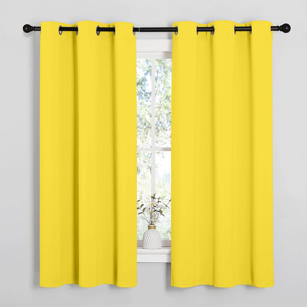 NICETOWN Bright Yellow Thermal Insulated Curtains - Solid Grommet Top Drapes for Nursery (42 x 63 inches)