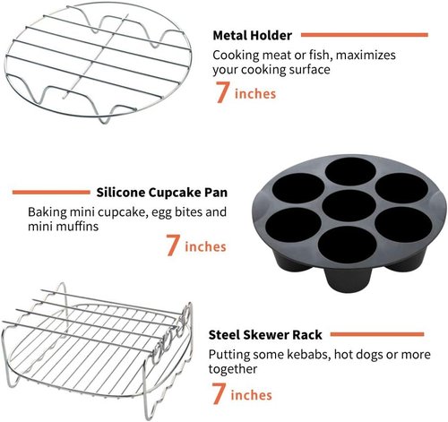 Gowise Air Fryer Accessories Set - 9PCS for 3.7QT to 5.8QT Fryers | Includes Cake Barrel, Pizza Pan & More