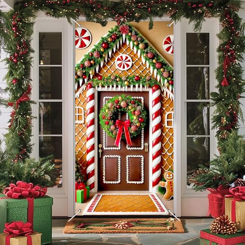 IVN Christmas Candy Arch Door Cover Decoration Banner 71 x 35 Inch - Peppermint Style