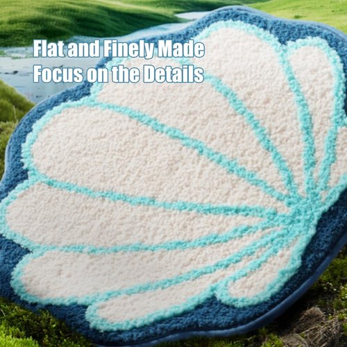 IcosaMro Kids Bathroom Rug Seashell Blue Cute Kids Bath Mat Fluffy Water Absorbent Bath Rugs Non Slip Washable Microfiber Terry for Floor Bedroom Entrance, 20"x 20"