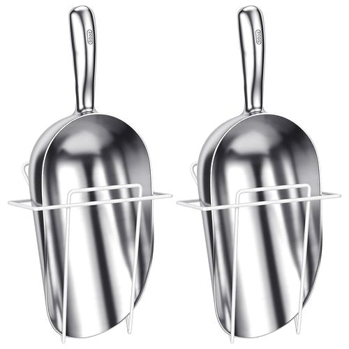 Teecyhooo 2 Set 58 oz Aluminum Ice Scoop with Holder Large Metal Utility Scoop Professional Grade Scooper for Ice, Flour, Candy, Sugar, Rice, Popcorn, Coffee, and Beans for Home or Commercial Kitchens