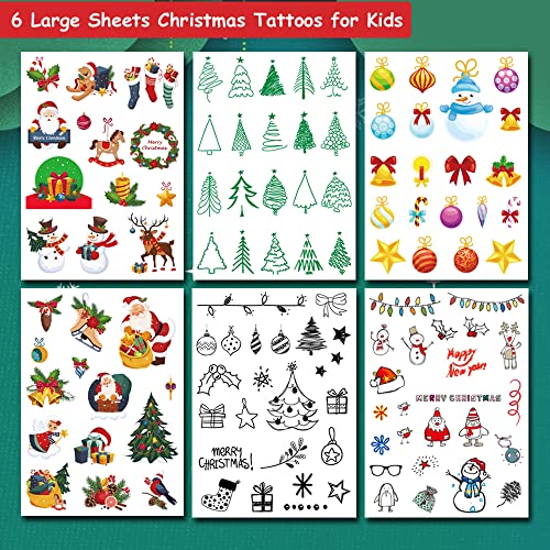 Hohamn Christmas Temporary Tattoos for Kids - 6 Large Sheets Party Favors