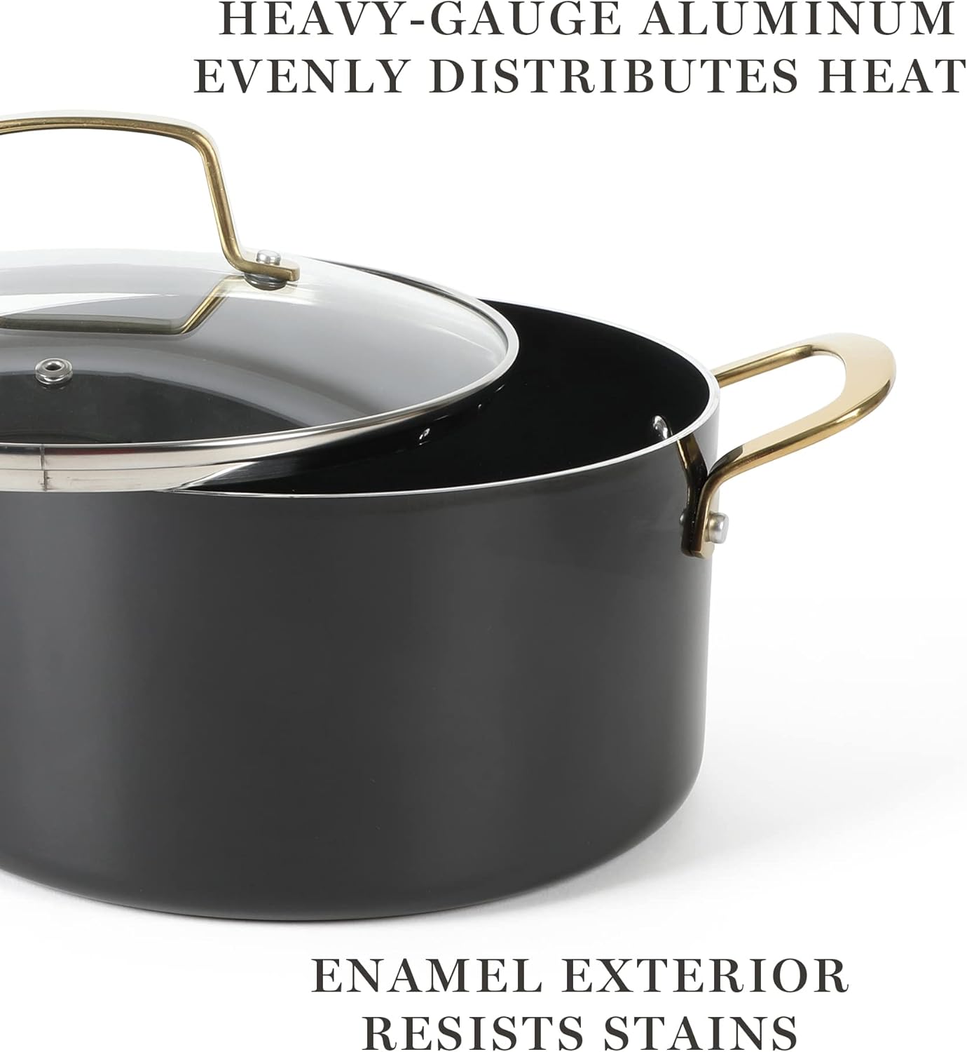 Martha Stewart Lockton 14-Piece Non-Stick Cookware Set - Heavy-Gauge Aluminum in Black with Gold Handles
