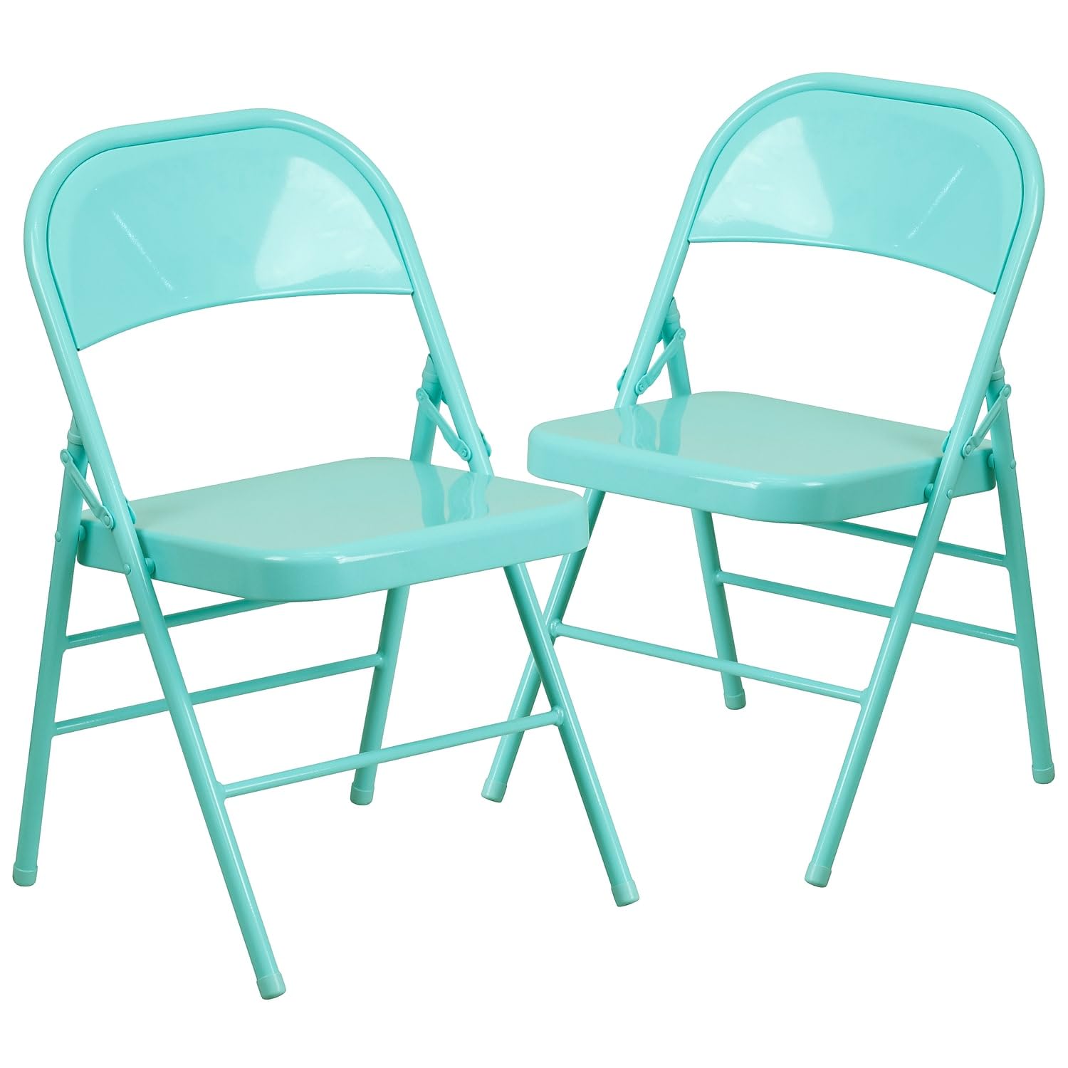 Flash Furniture 2 Pack HERCULES COLORBURST Series Tantalizing Teal Triple Braced & Double Hinged Metal Folding Chair