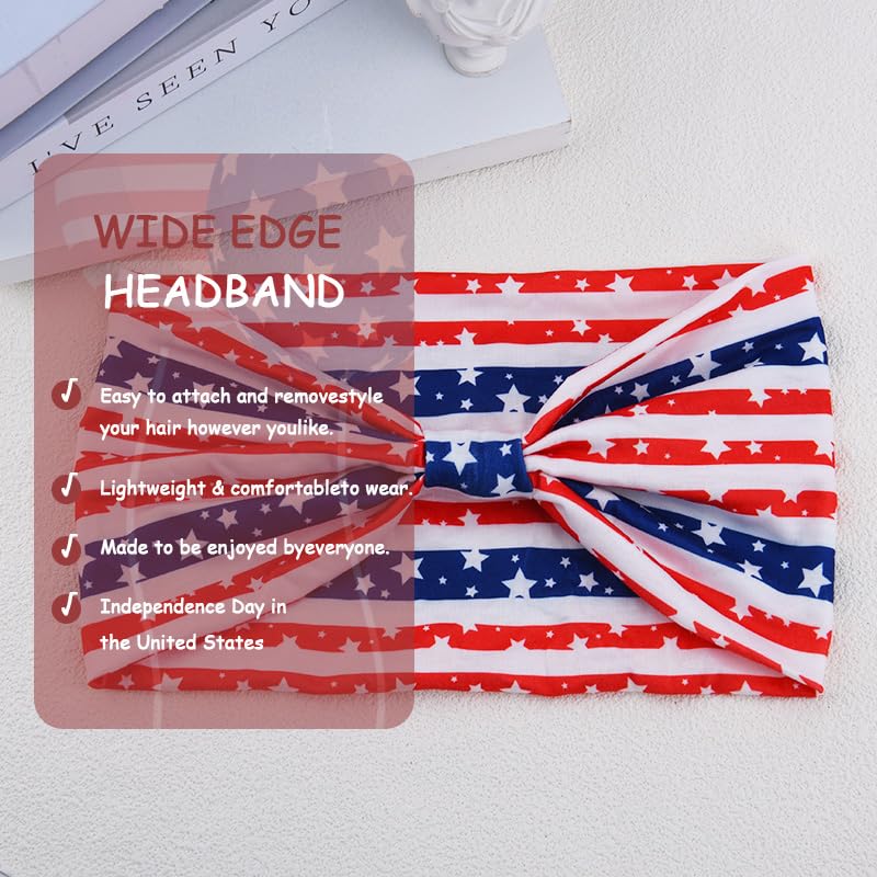 Fourth of July Knotted Headband Red White Blue Hair Bandana for Women