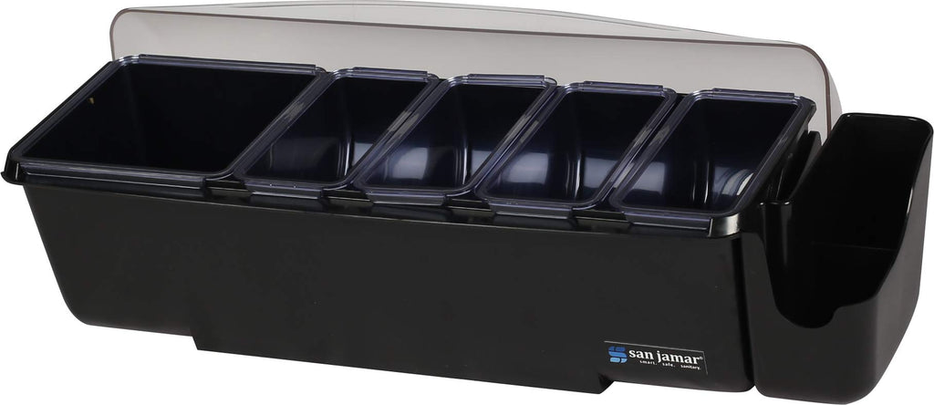 San Jamar Dome Garnish Center 5 Tray with Caddy for Kitchen, Bar, And Restaurants, Plastic, 8 Pints, Black