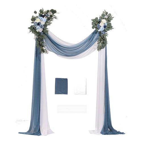 VEVOR Artificial Wedding Arch Flowers Kit, Blue Wedding Arch Flowers with Drapes Kit -2 Pcs Floral Arrangement, 2 Pcs Sheer Drapes, for Ceremony Bouquets Reception Backdrop Decoration（No Include Wood