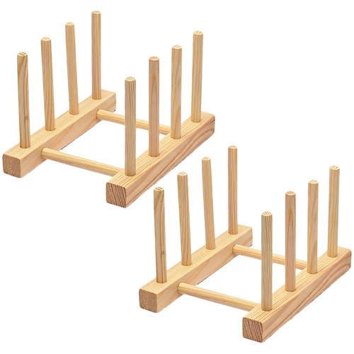 GZLT 2 Pack Bamboo Dish Rack for Kitchen Cabinet and Countertop, Plate Organizer for Cabinet, Bowls, Cups, Utensils, Pot Lids and Bottles, Cutting Board Holder Stand and Storage.