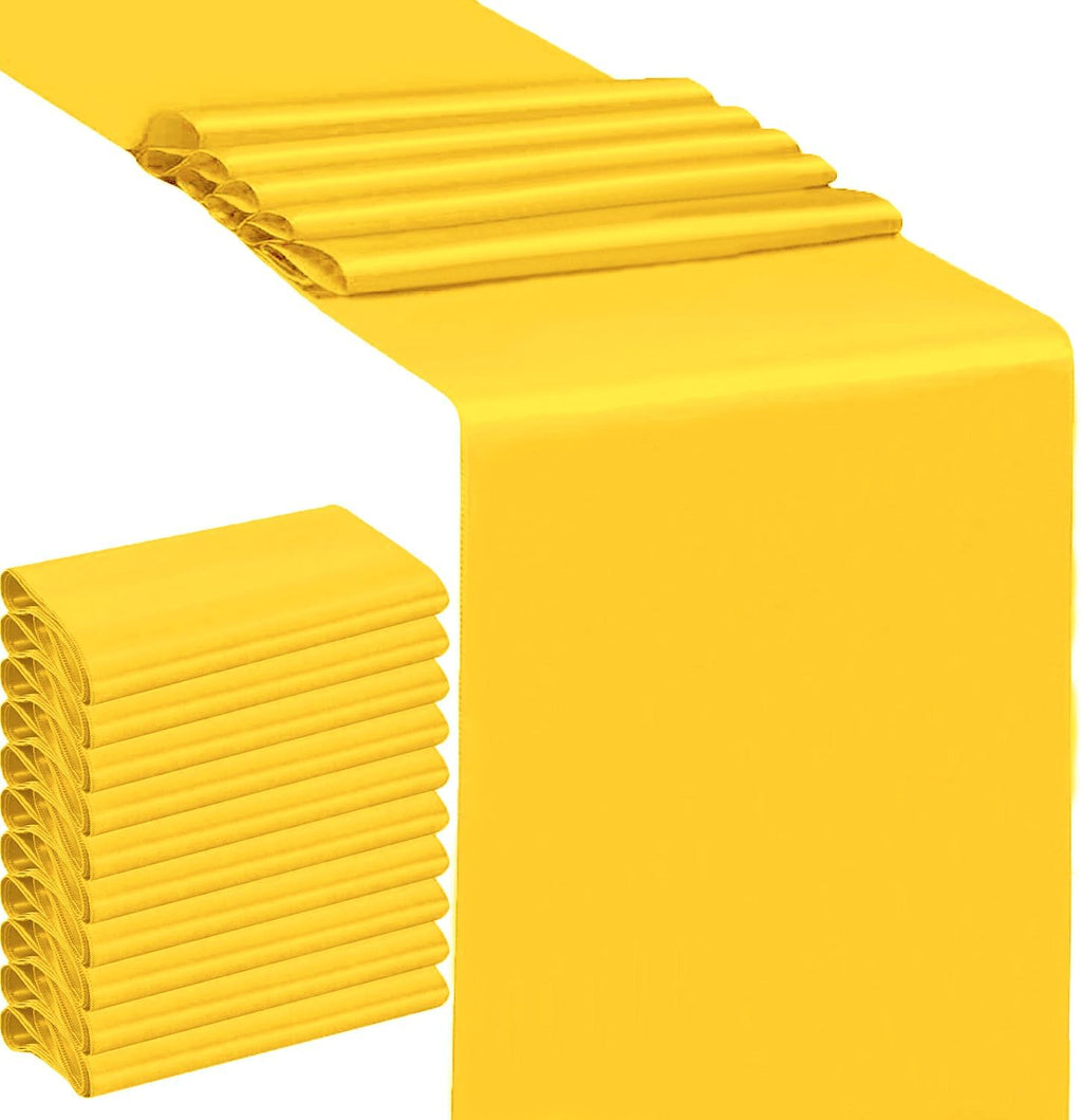 Skiennix Wedding Satin Table Runners - 10 Pack, 12 x 108 Inches for Parties & Events | Yellow