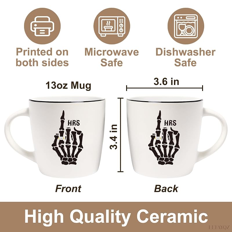 Mr & Mrs Skeleton Hand Coffee Mugs Set of 2 – 11oz Couples Wedding Gift
