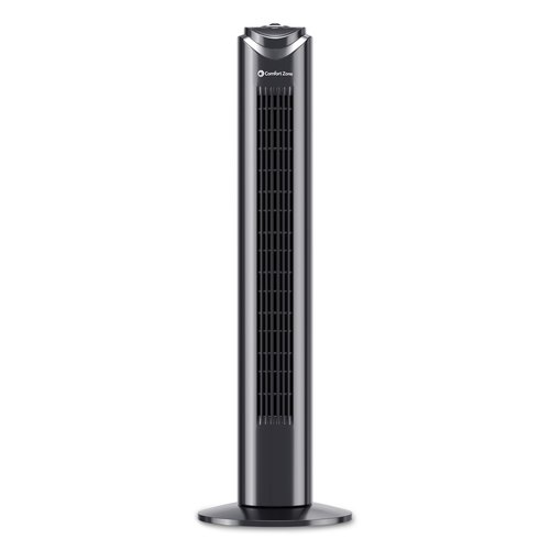 Comfort Zone 32-Inch Oscillating Tower Fan – Ultra-Slim Bladeless Design with 3 Speeds, 90° Wide Oscillation & Built-in Carry Handle – Quiet Portable Standing Fan for Bedroom, Home, or Office, Black