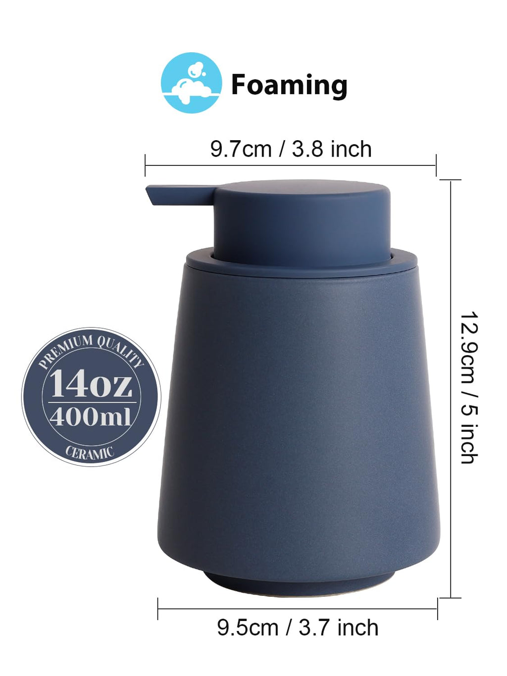 INGOFIN Ceramic Foaming Soap Dispenser -14 oz Foam Hand Soap Dispenser Bathroom Modern Refillable Dish Wash Bottle for Kitchen with Large Pump Matte Green
