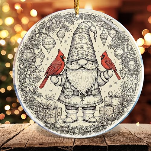 Cardinal Bird Gnome Christmas Ornament - 3.6 in Acrylic Holiday Decor