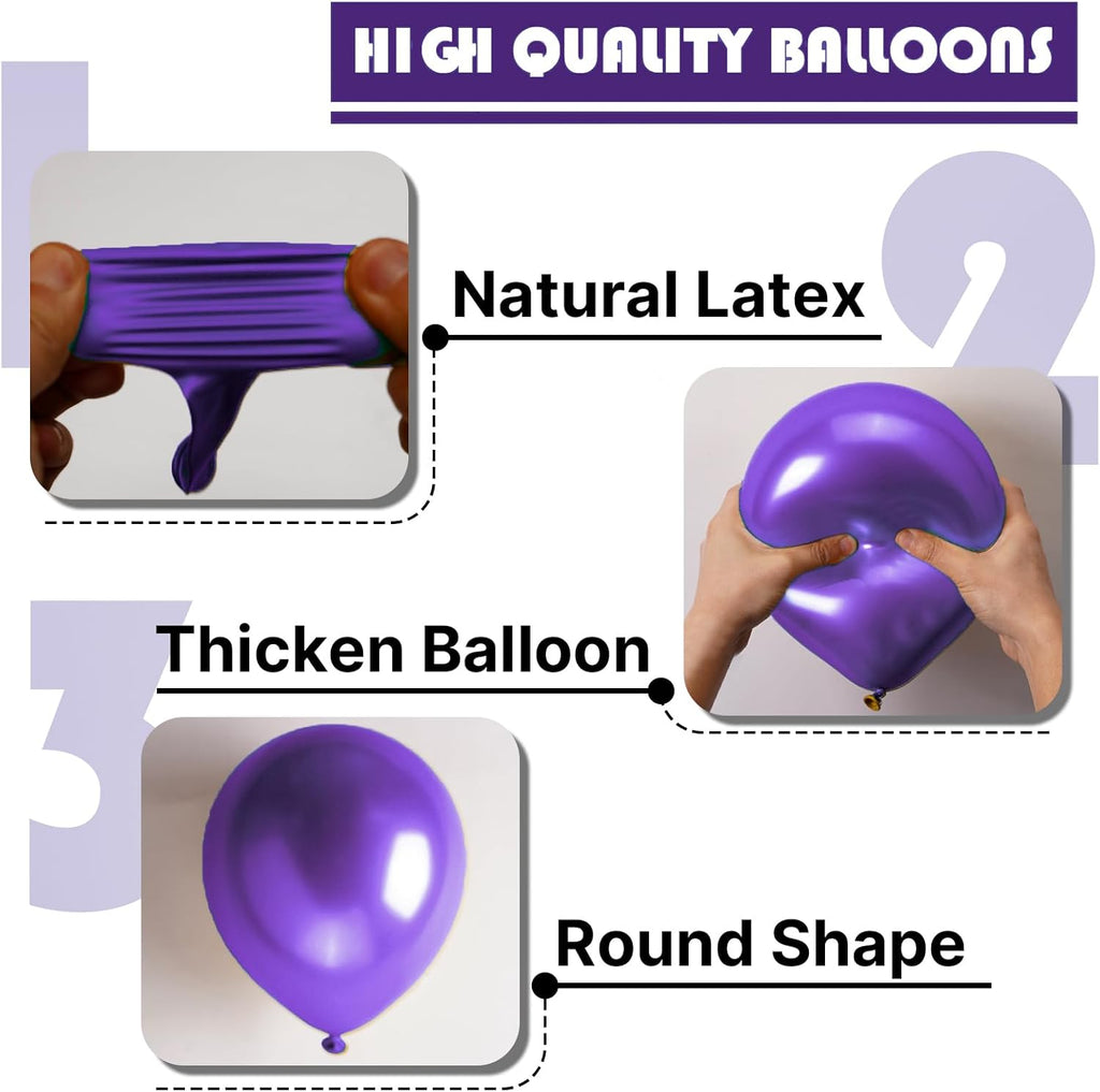 PartyWoo Metallic Purple Balloons - 140-Piece Chrome Balloon Arch Kit for Graduation, Wedding & Birthday Decor