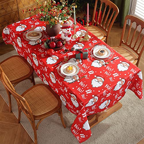 Christmas Holiday Rectangular Tablecloth 60 x 84 Inches Santa Print Spill-Proof